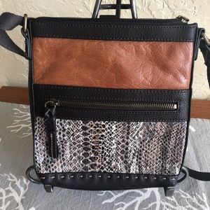 The Sak crossbody bag, leather, in warm browns and dark brown accents